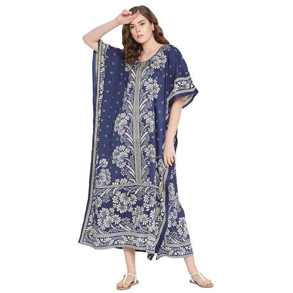 Women Plus Size Loose Caftan Dress Floral Printed Mumu Maxi Dress by Gypsie Blu - Picture 4 of 8
